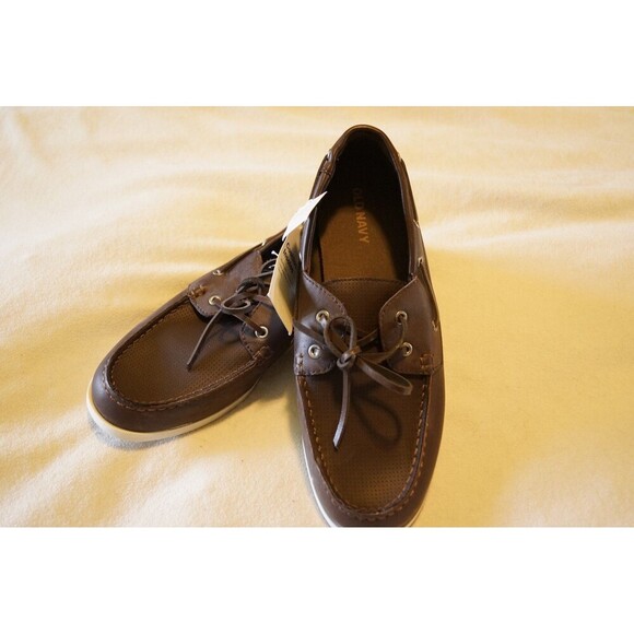 OLD NAVY MEN'S BOAT DRESS SHOES DARK BROWN LACE UP FAUX LEATHER SIZE 11 MEMORY F - Picture 8 of 8
